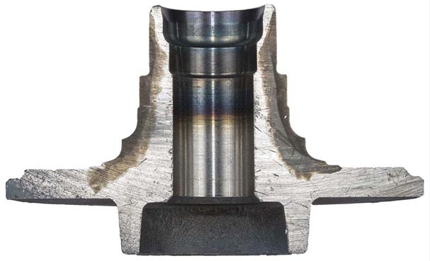 Cut away image of heat treated automotive wheel spindle